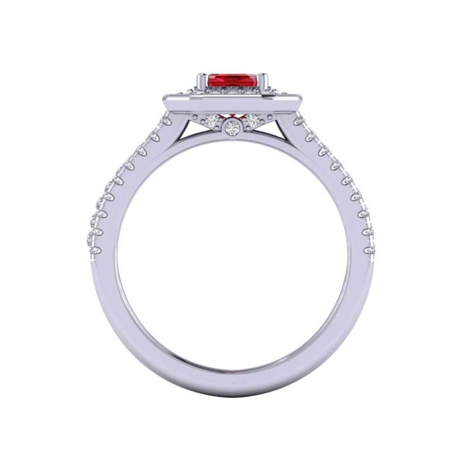 14k White Gold Emerald Cut Ruby Ring 1.24 CTW