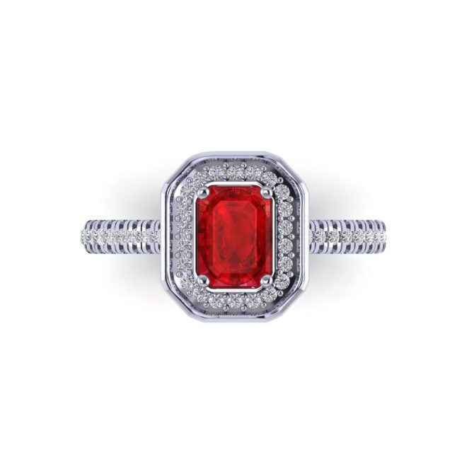 14k White Gold Emerald Cut Ruby Ring 1.24 CTW