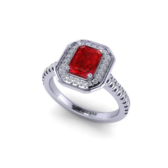 14k White Gold Emerald Cut Ruby Ring 1.24 CTW