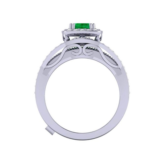 14k White Gold Emerald Cut Emerald Victoria Ring 1.36 CTW