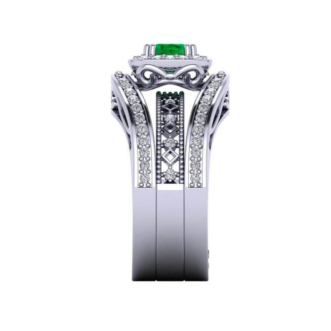 14k White Gold Emerald Cut Emerald Victoria Ring 1.36 CTW