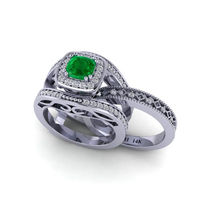 14k White Gold Emerald Cut Emerald Victoria Ring 1.36 CTW