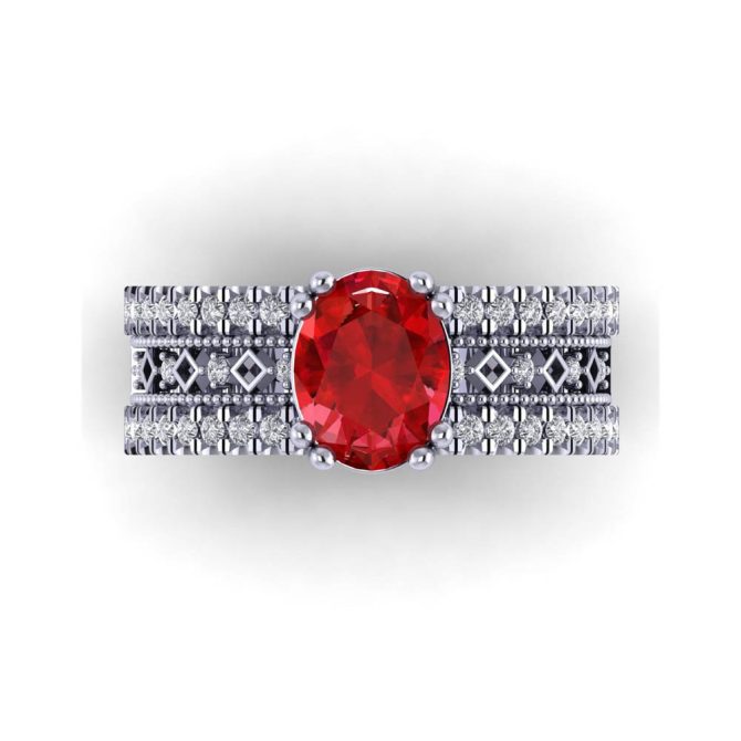 14k White Gold Oval Cut Ruby Victoria Ring 3.10 CTW