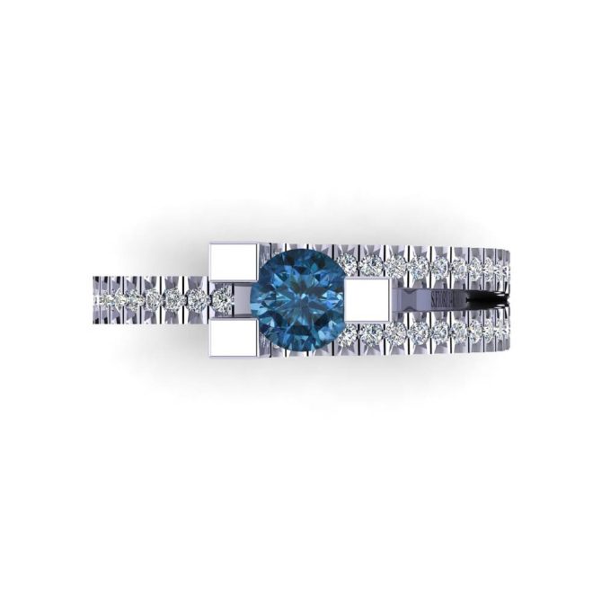 14k White Gold Round Cut Blue Diamond Venus Ring 0.88 CTW