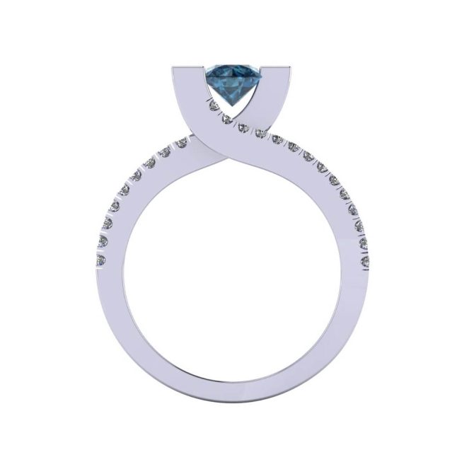 14k White Gold Round Cut Blue Diamond Venus Ring 0.88 CTW