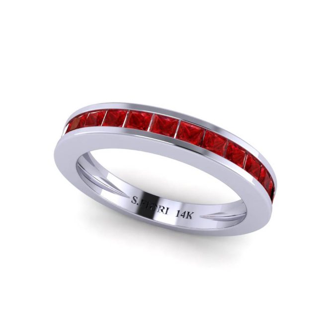 14k White Gold Victoria Ruby Band 0.92 CTW