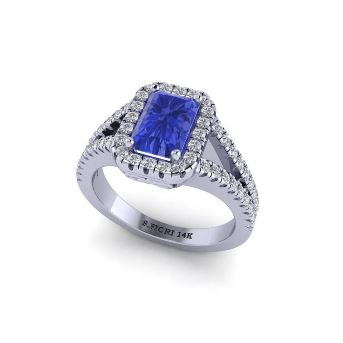 14K White Gold Emerald Cut Tanzanite Ring 1.45 CTW