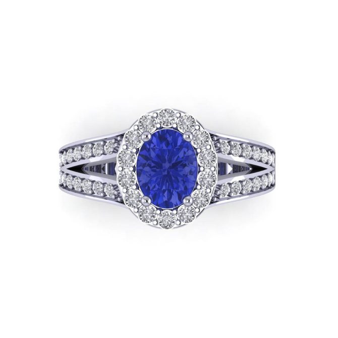 14K White Gold Oval Cut Tanzanite Ring 2.00 CTW