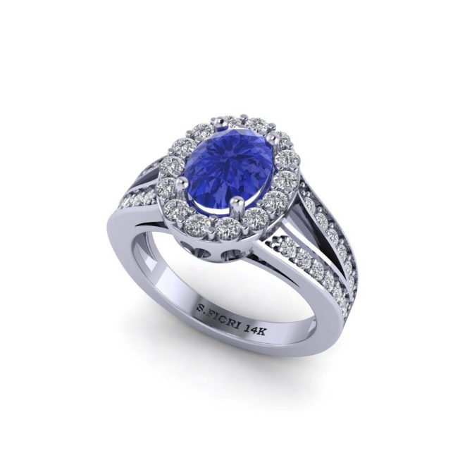 14K White Gold Oval Cut Tanzanite Ring 2.00 CTW