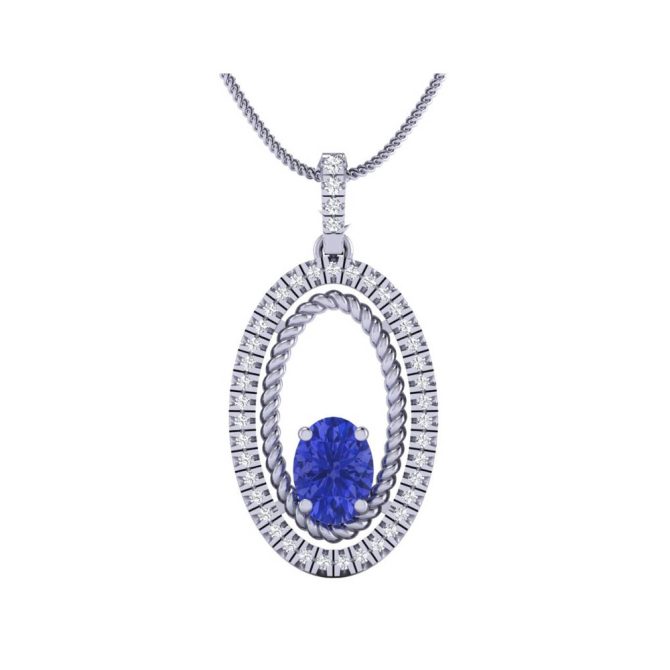 14k White and Rose Gold Oval Cut Tanzanite Pendant 1.25 CTW