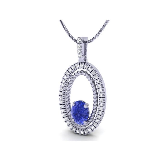 14k White and Rose Gold Oval Cut Tanzanite Pendant 1.25 CTW