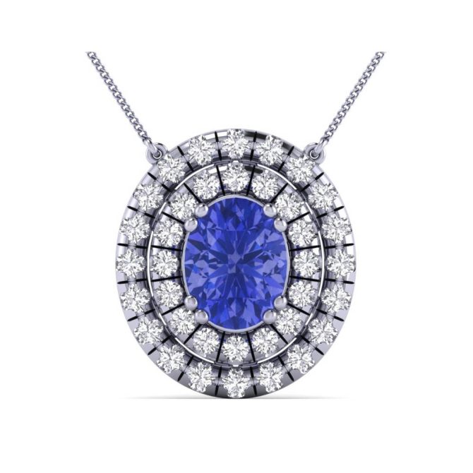 14k White Gold Oval Cut Tanzanite Pendant 3.03 CTW