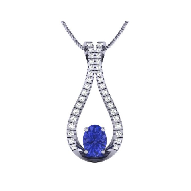 14K White Gold Oval cut Tanzanite Pendant 1.51 CTW