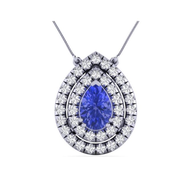 14k White Gold Oval Cut Tanzanite Pendant 2.97 CTW