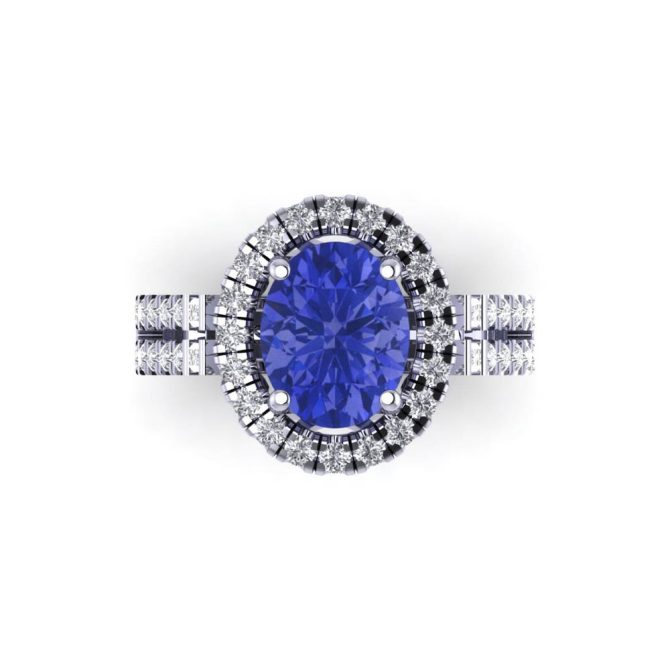 14K White Gold Oval Cut Tanzanite Ring 3.45 CTW