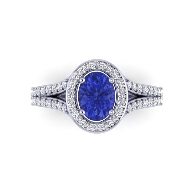 14K White Gold Oval Cut Tanzanite Ring 2.29 CTW