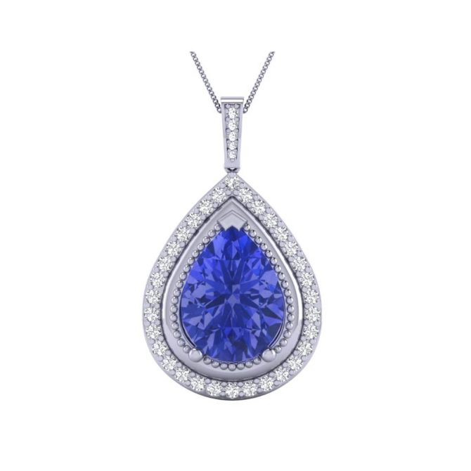 14k White Gold Pear Cut Tanzanite Pendant 7.64 CTW