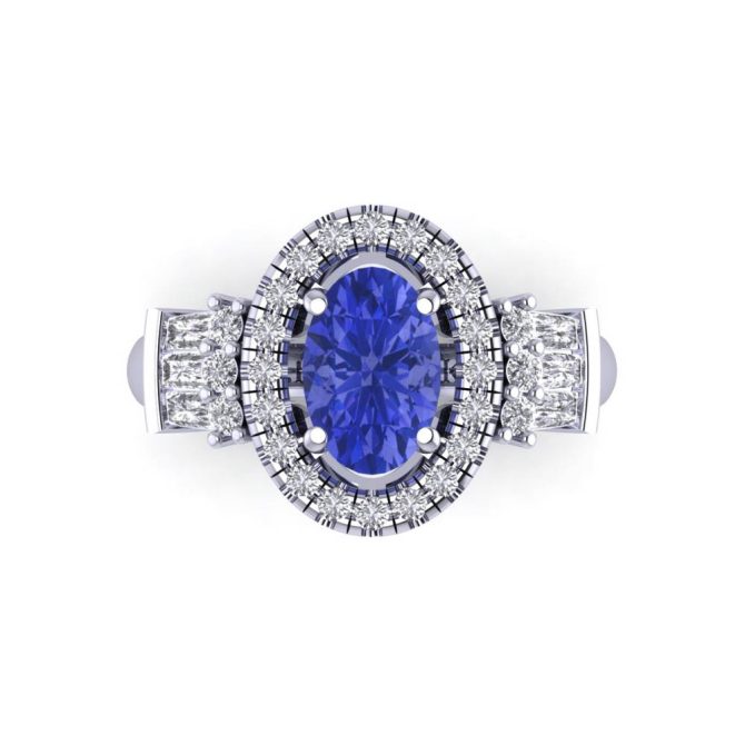 14k White Gold Oval Cut Tanzanite Ring 2.55 CTW