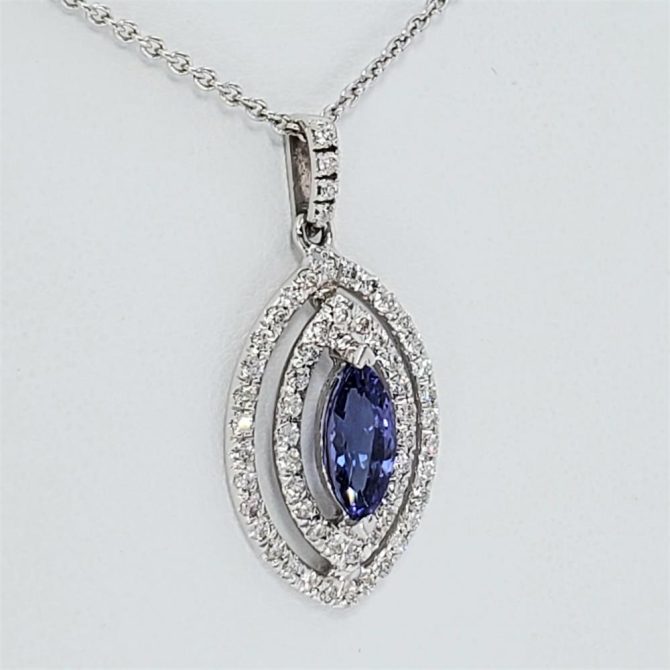 14K White Gold Marquise Cut Tanzanite Pendant 1.57 CTW