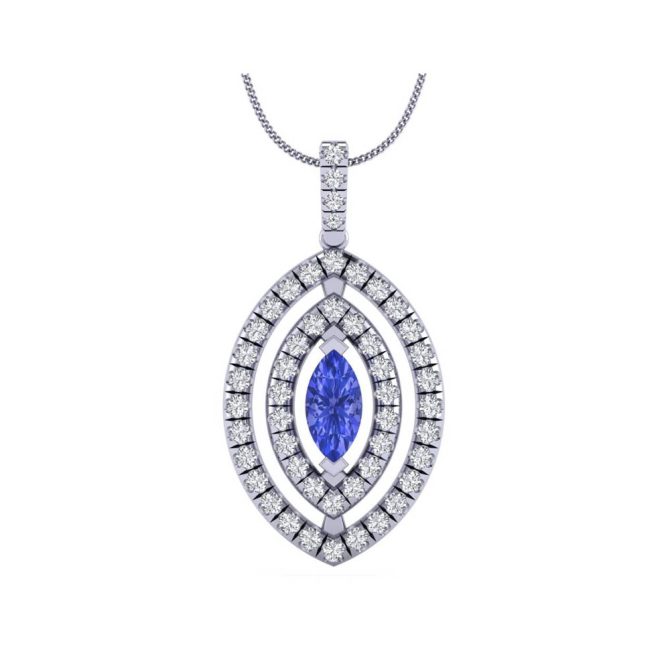 14K White Gold Marquise Cut Tanzanite Pendant 1.57 CTW