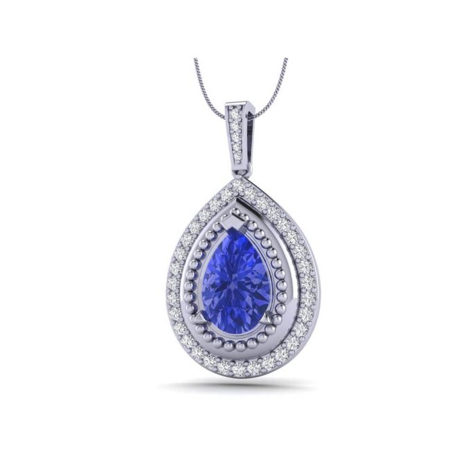 14k White Gold Pear Cut Tanzanite Pendant 6.24 CTW