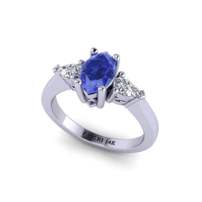 14K White Gold Marquise Cut Tanzanite Ring 1.35 CTW