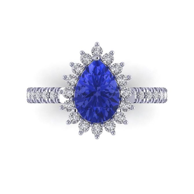 14k White Gold Pear Cut Tanzanite Ring 1.54 CTW