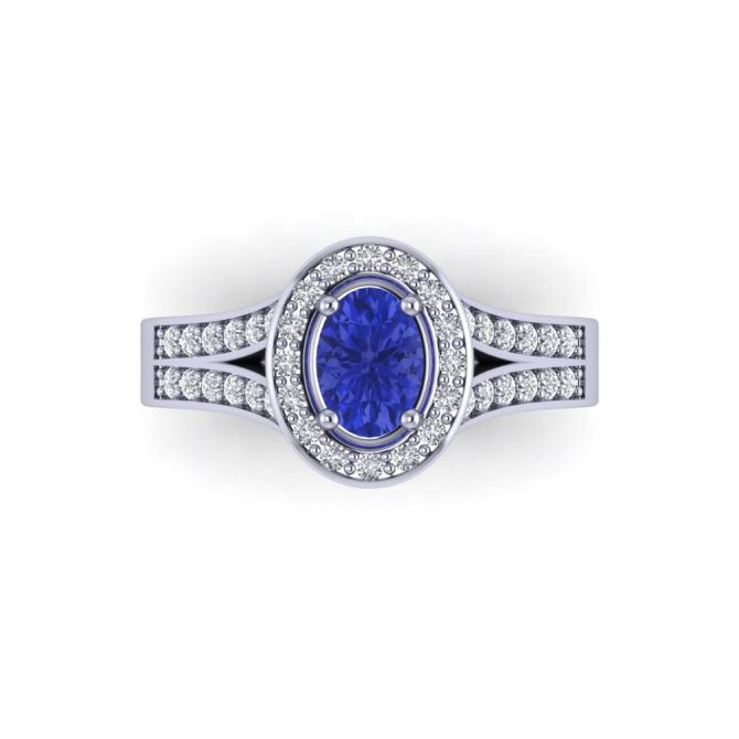 14K White Gold Oval cut Tanzanite Ring 2.16 CTW