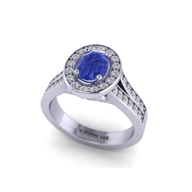 14K White Gold Oval cut Tanzanite Ring 2.16 CTW