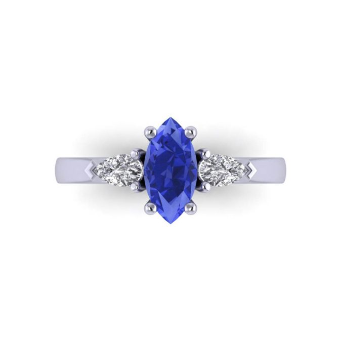 14K White Gold Marquise Cut Tanzanite Three Stone Ring 1.21 CTW