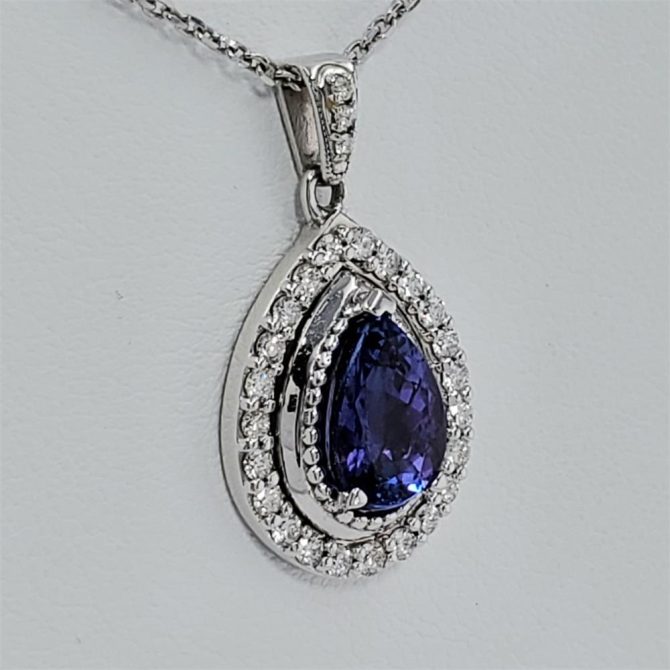 14K White Gold Pear Cut Tanzanite Pendant 2.70 CTW