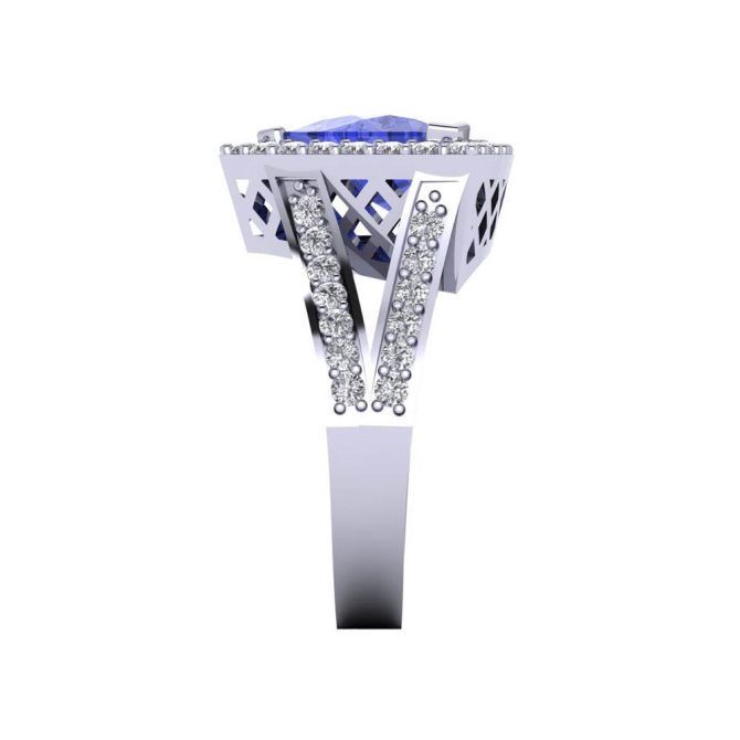 14K White Gold Trilliant Cut Tanzanite Ring 3.64 CTW