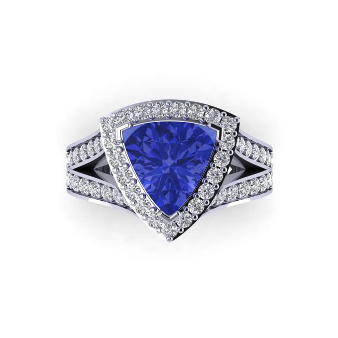 14K White Gold Trilliant Cut Tanzanite Ring 3.64 CTW