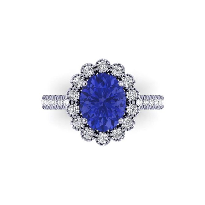 14k White Gold Oval Cut Tanzanite Ring 3.16 CTW