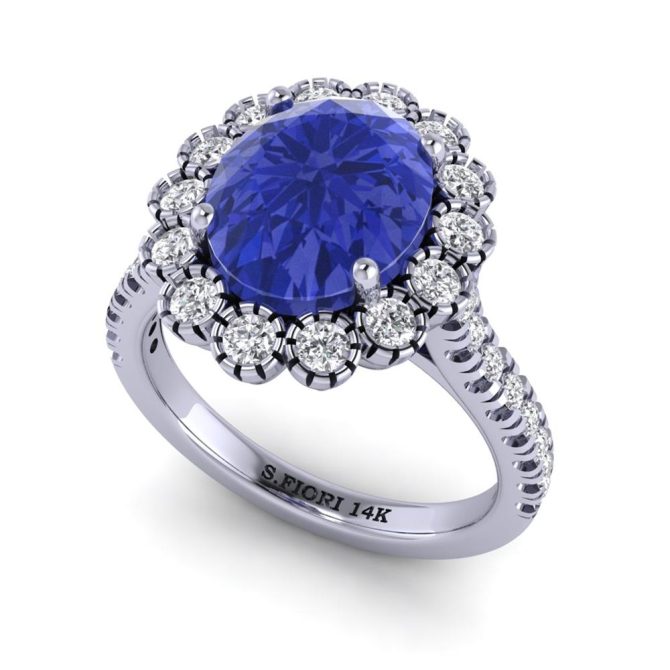 14k White Gold Oval Cut Tanzanite Ring 3.16 CTW