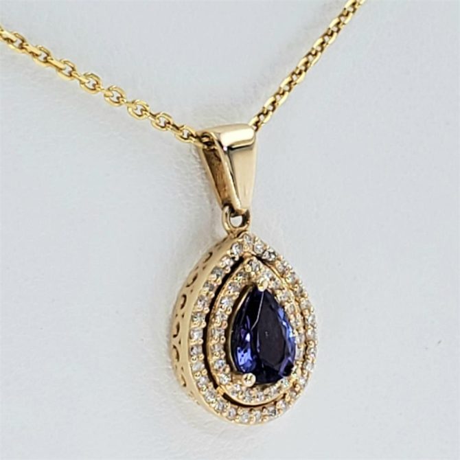 14k Yellow Gold Pear Cut Tanzanite Pendant 0.83 CTW