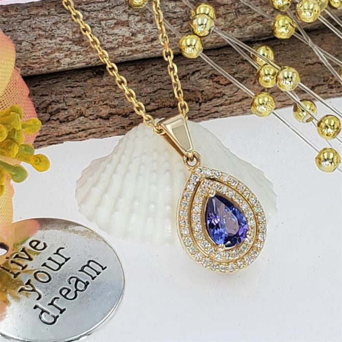 14k Yellow Gold Pear Cut Tanzanite Pendant 0.83 CTW