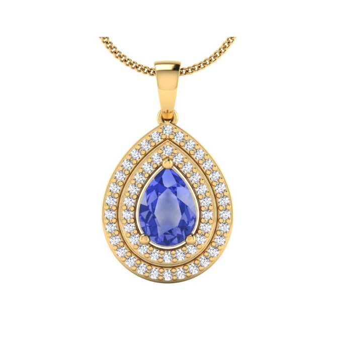 14k Yellow Gold Pear Cut Tanzanite Pendant 0.83 CTW