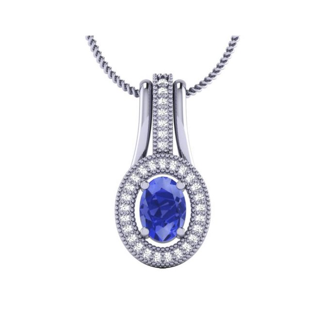 14K White Gold Oval cut Tanzanite Pendant 1.17 CTW