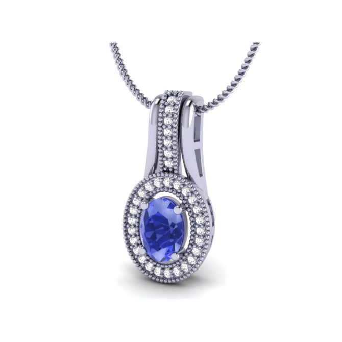 14K White Gold Oval cut Tanzanite Pendant 1.17 CTW