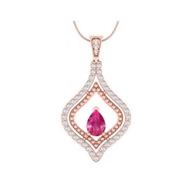 14k Rose Gold Pear Cut Pink Sapphire Pendant 1.19 CTW