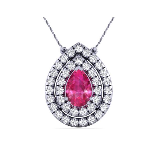 14K White Gold Pear cut Pink Sapphire Pendant 1.87 CTW