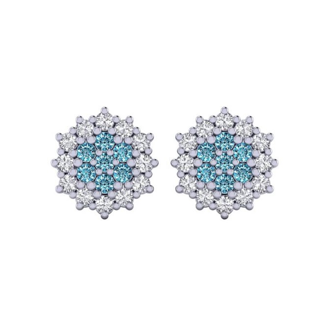 14k White Gold Blue Diamond Earrings 0.80 CTW