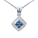 14K White Gold Round Brilliant Cut Blue Diamond Pendant .50 CTW