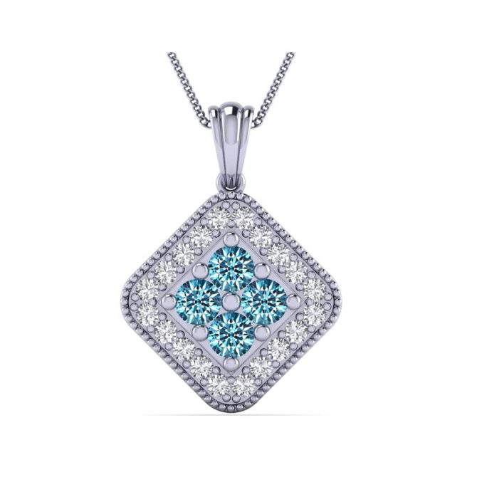 14K White Gold Round Brilliant Cut Blue Diamond Pendant .50 CTW