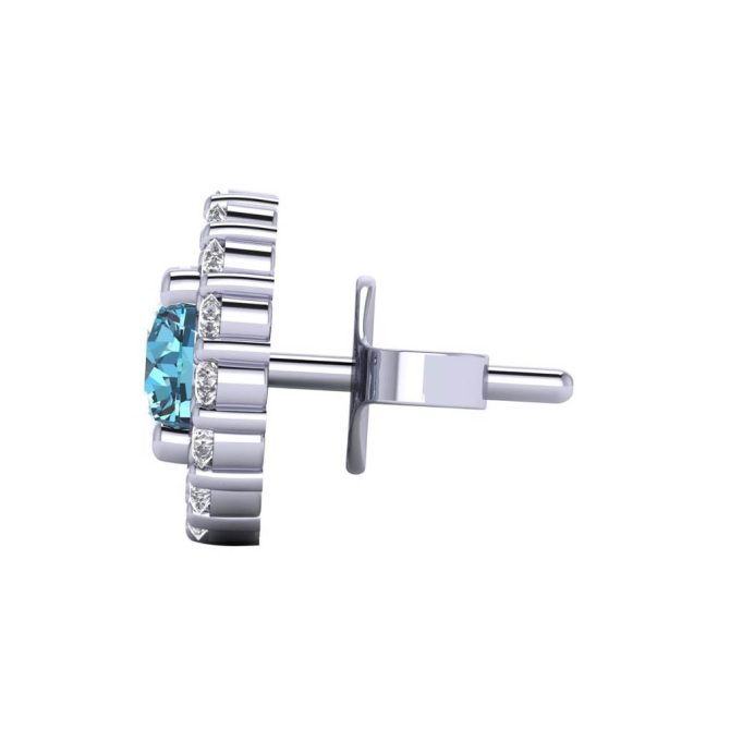 14k White Gold Round Cut Blue Diamond Earring Studs 1.30 CTW