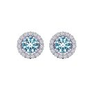 14k White Gold Round Cut Blue Diamond Earring Studs 1.30 CTW