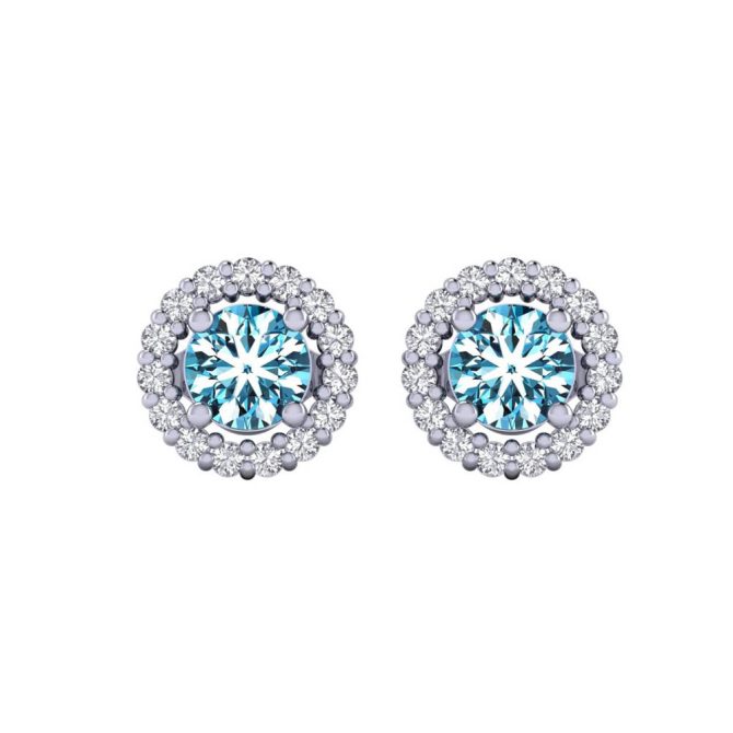 14k White Gold Round Cut Blue Diamond Earring Studs 1.30 CTW