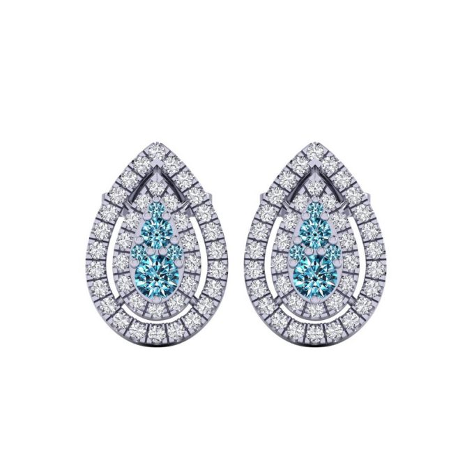 14k White Gold Blue Diamond Earrings 0.70 CTW