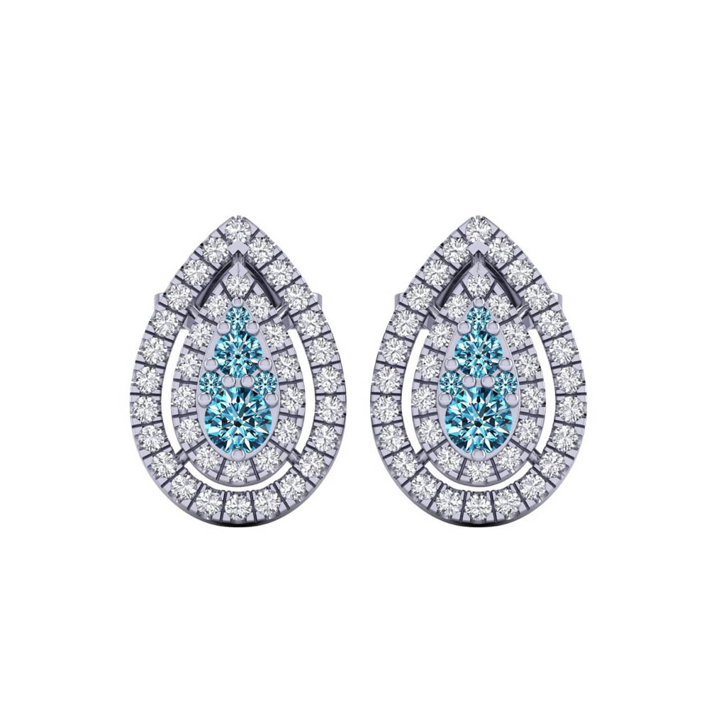 14k White Gold Blue Diamond Earrings 0.70 CTW